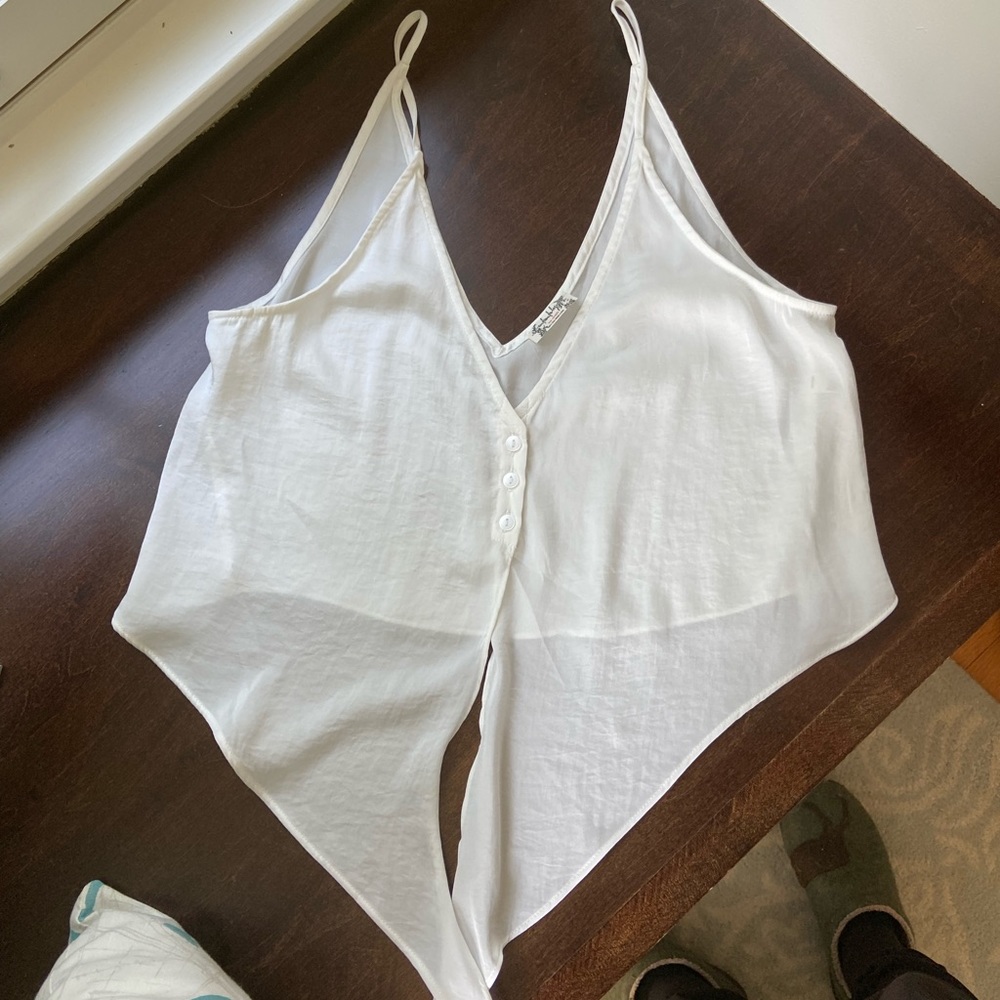 Tie front white crop top with spaghetti straps